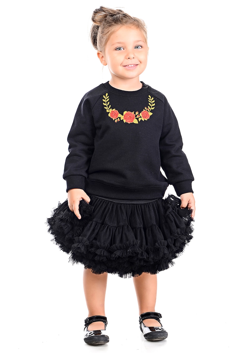 Bluza de trening din bumbac cu model floral si maneci raglan