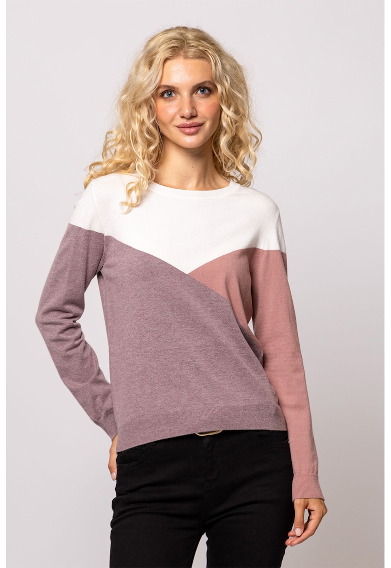 Pulover cu model colorblock si decolteu la baza gatului Hepna