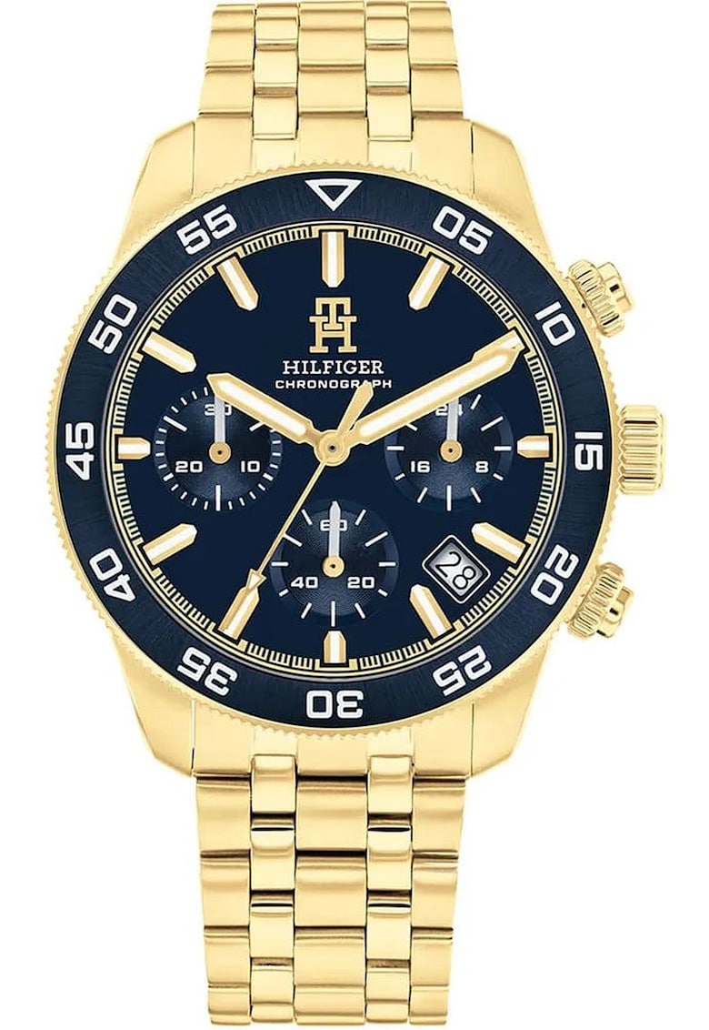 Ceas TH85 Chronograph - albastru navy - aur - 50m rezistenta la apa - bratara din inox