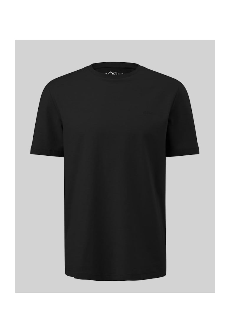 Tricou barbati big size cu decolteu la baza gatului si logo - din bumbac - Negru