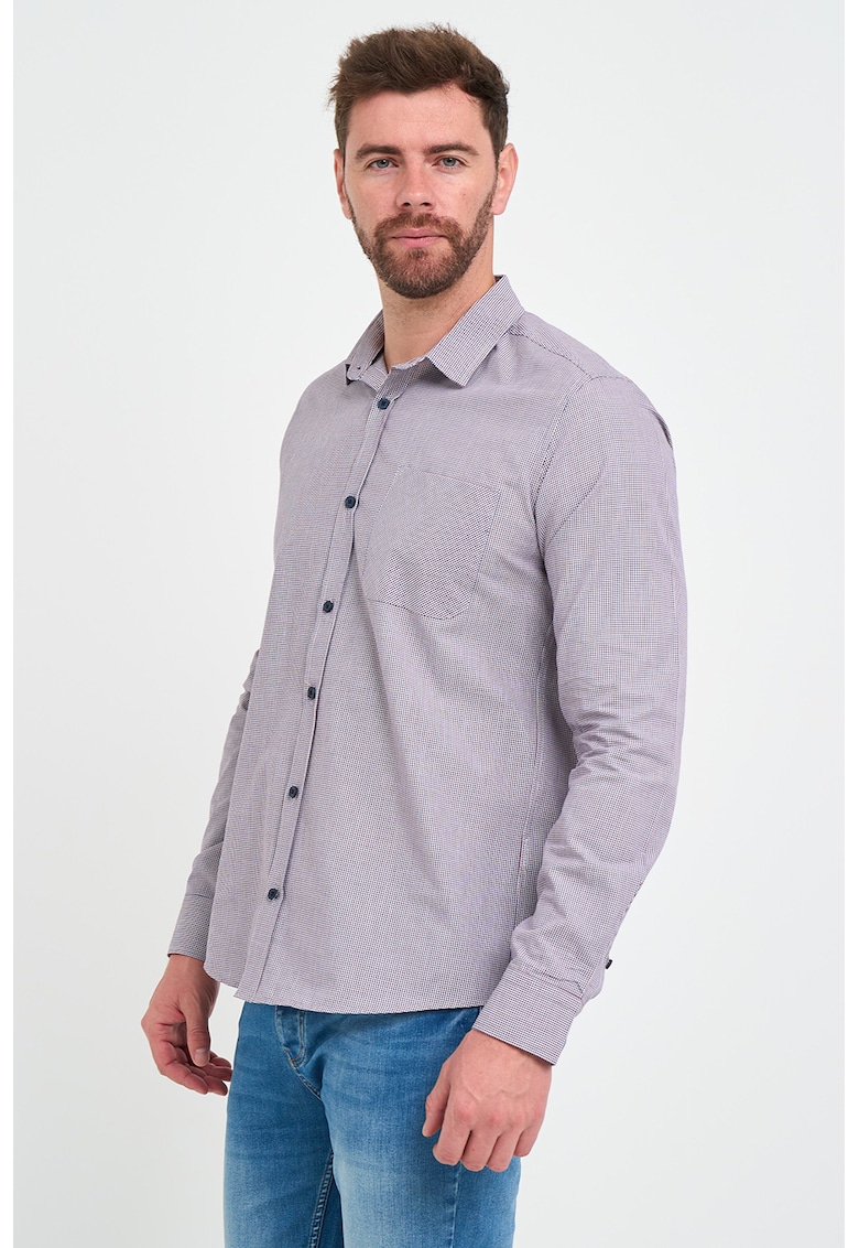 Camasa de bumbac cu maneci lungi - Alb/Rosu inchis/Bleumarin