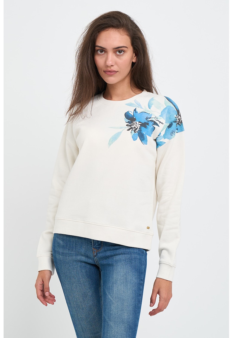 Bluza de trening cu maneci cazute si imprimeu floral