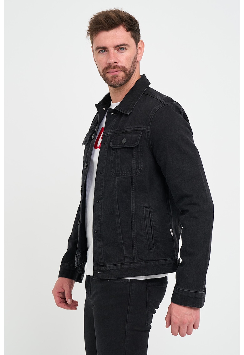 Jacheta de denim cu buzunare pe piept