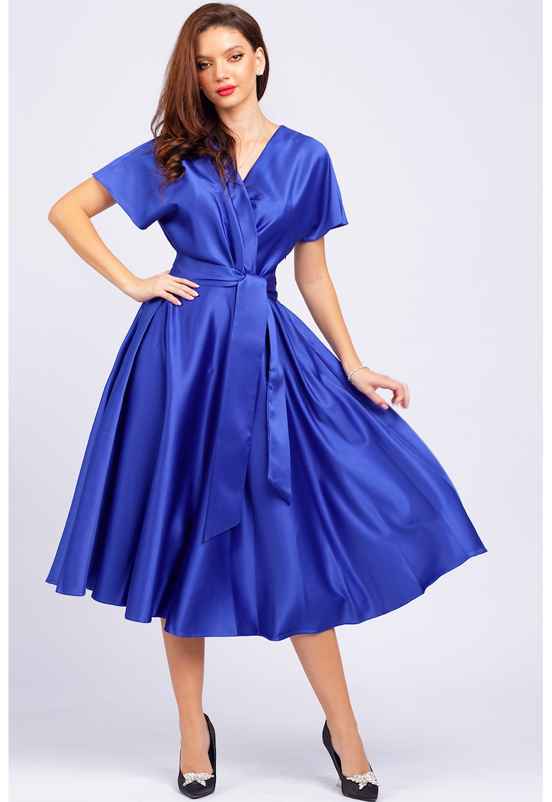 Rochie midi evazata cu aspect satinat