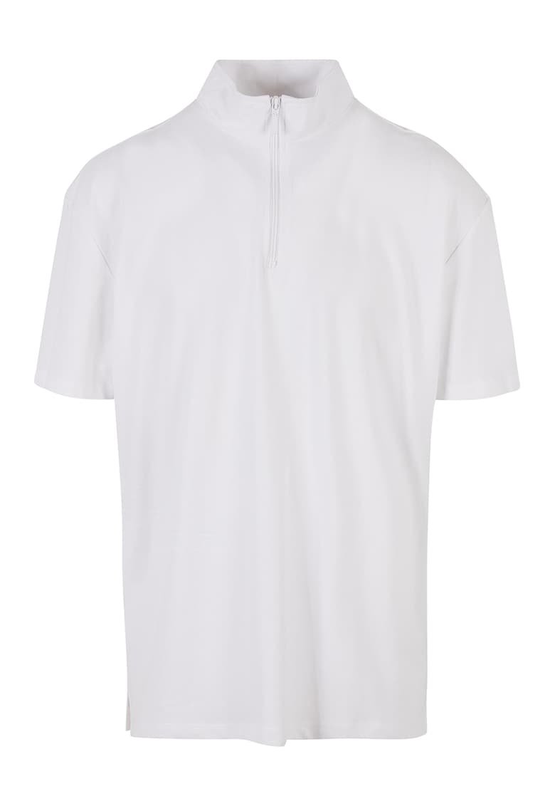 Tricou din bumbac cu fermoar scurt si model uni