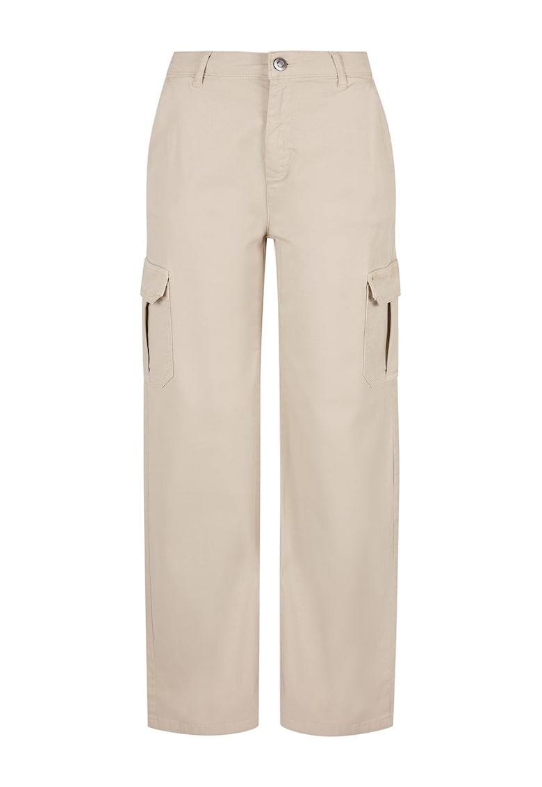 Pantaloni cargo cu croiala dreapta si talie inalta