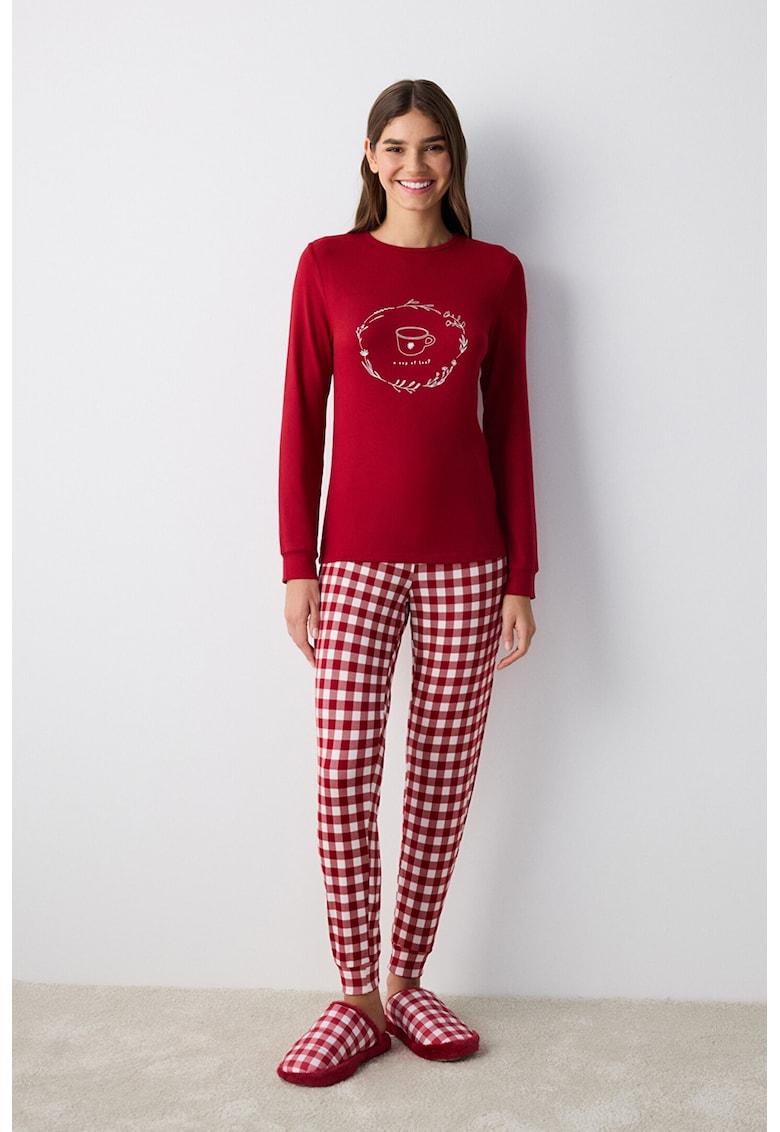 Pijama slim-fit cu tematica de Craciun