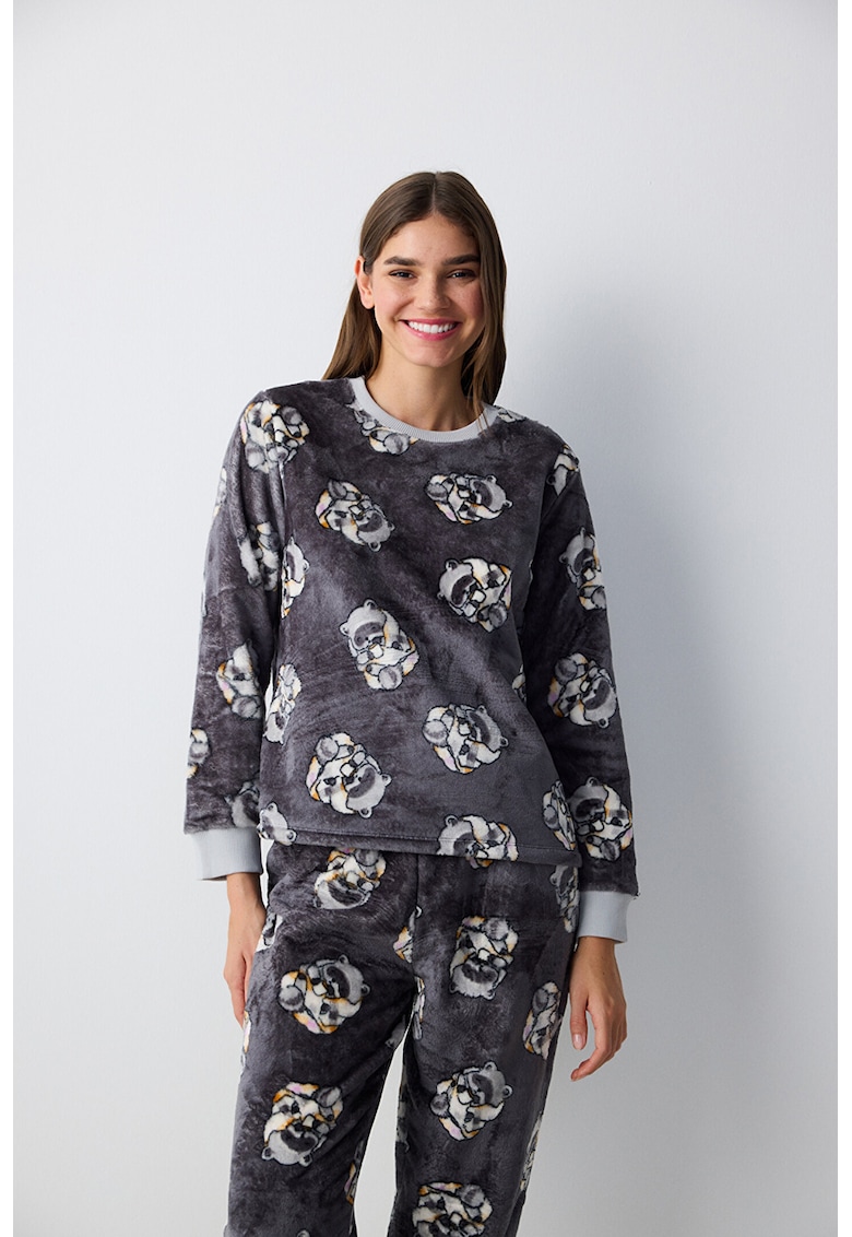 Pijama pufoasa cu model - Alb/Gri inchis