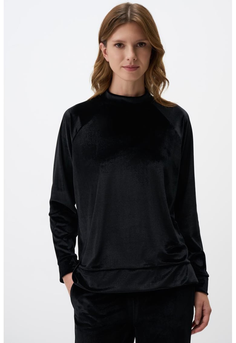 Bluza de trening catifelata cu decolteu rotund