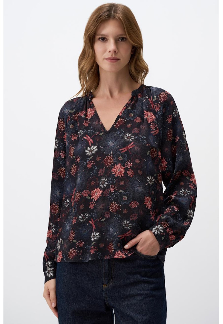 Bluza cu decolteu in V si model floral