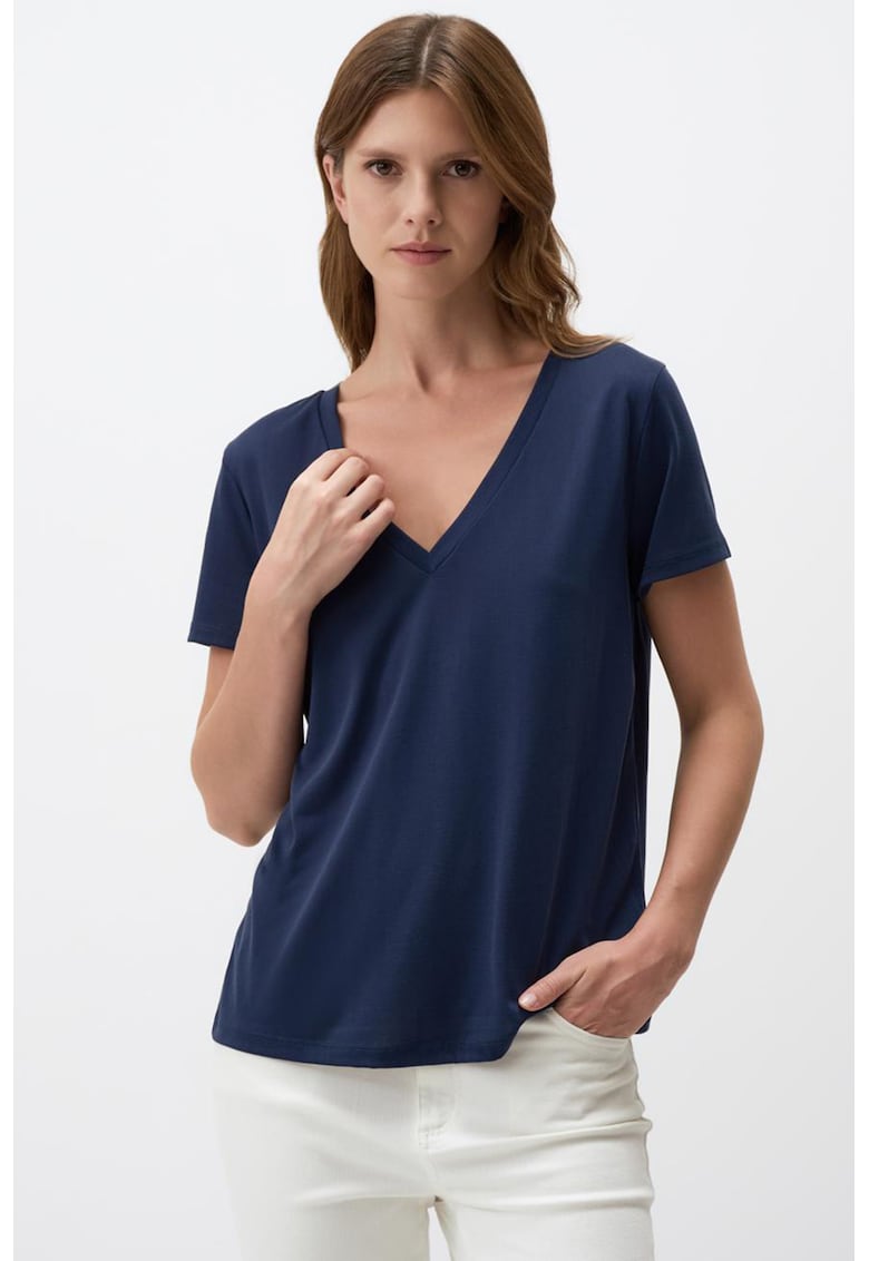 Tricou din amestec de modal cu decolteu in V