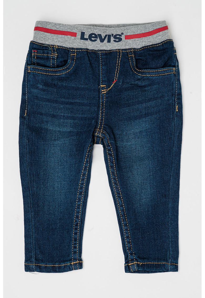 Blugi cu talie elastica - Albastru prafuit/Alb optic/Bleumarin