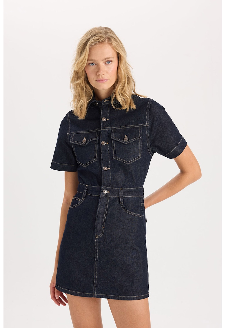 Rochie mini din denim cu maneci scurte