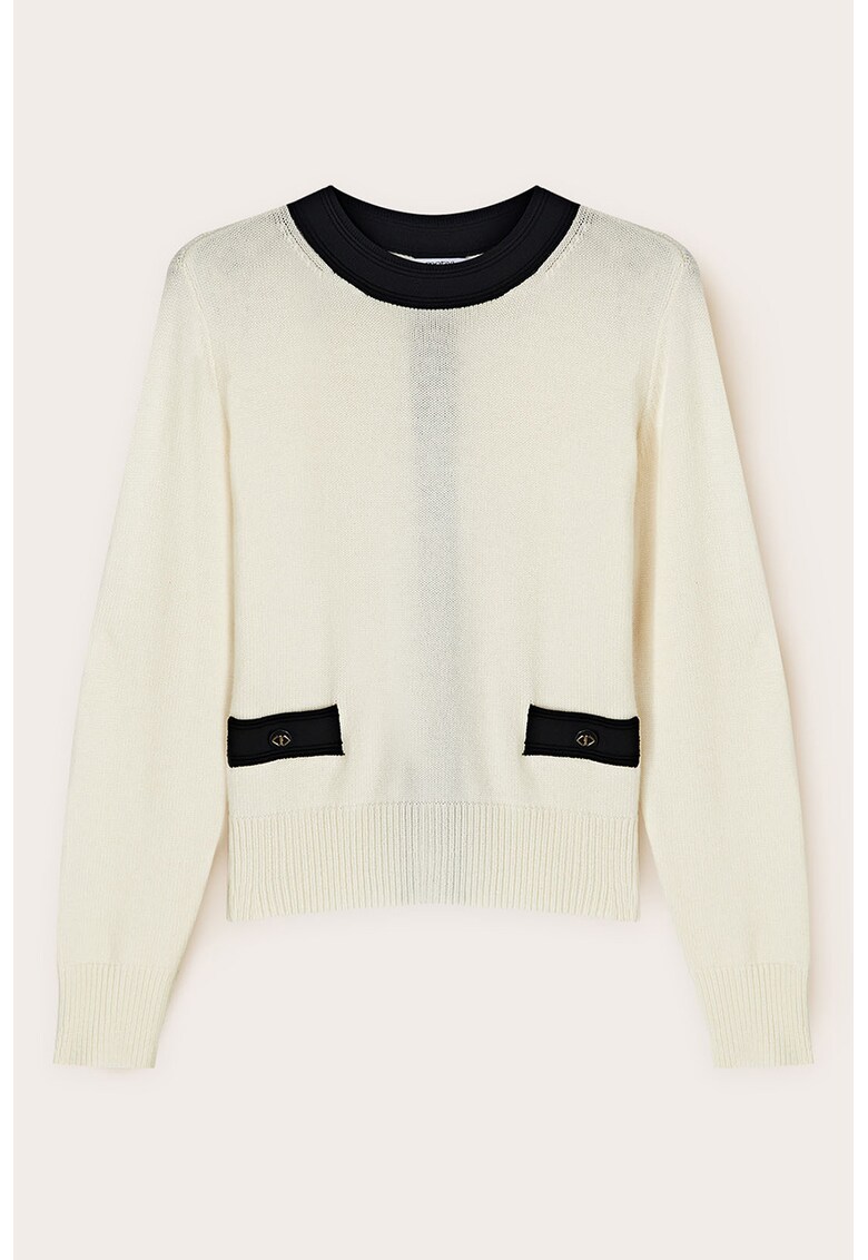 Pulover din amestec de lana cu inchidere pe spate - Negru/Alb murdar