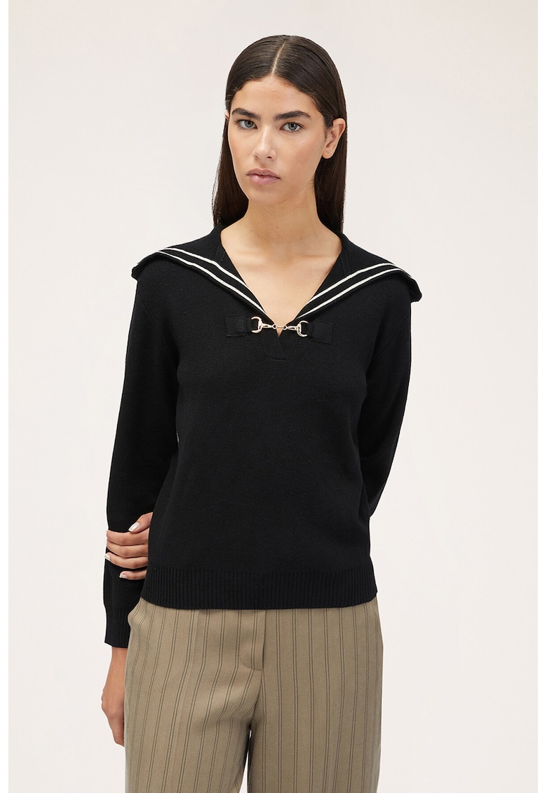 Pulover cu garnituri si fenta contrastante - Alb/Negru