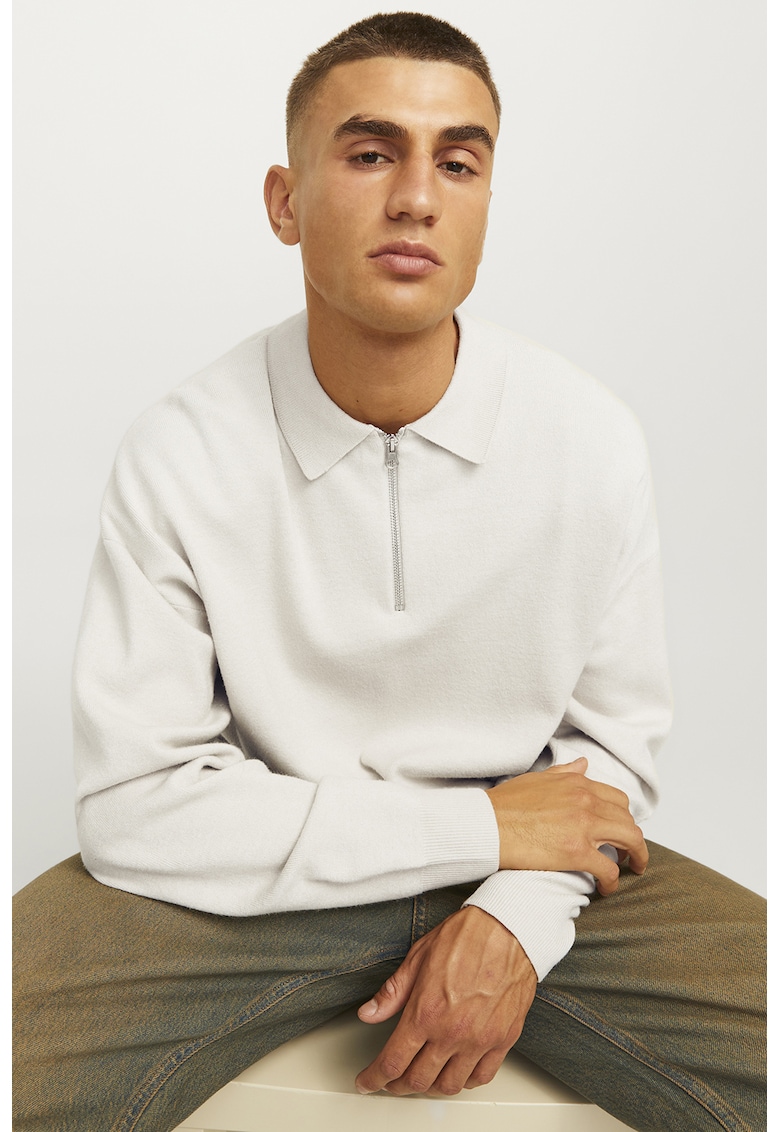 Pulover polo cu fenta cu fermoar