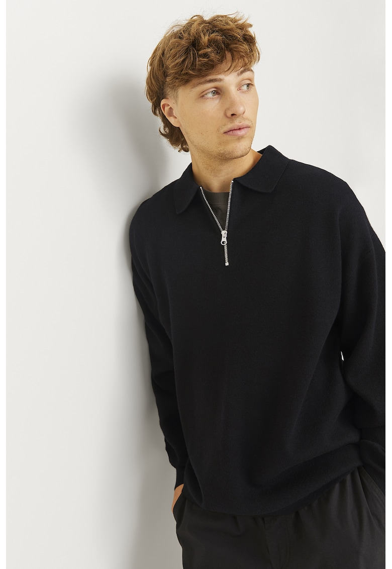 Pulover polo cu fenta cu fermoar