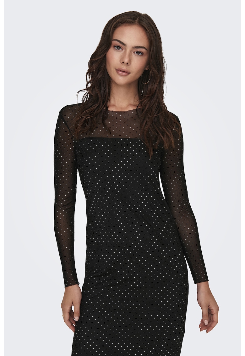 Rochie midi dreapta cu maneci semitransparenta Rochie midi dreapta cu maneci semitransparenta