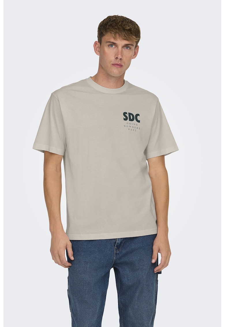 Tricou de bumbac cu detaliu cu imprimeu text