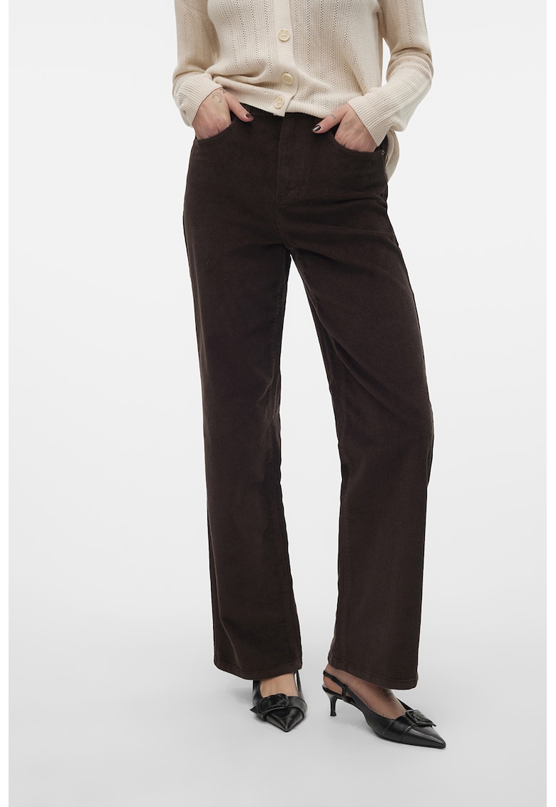 Pantaloni din reiat cu croiala ampla si talie inalta Tessa