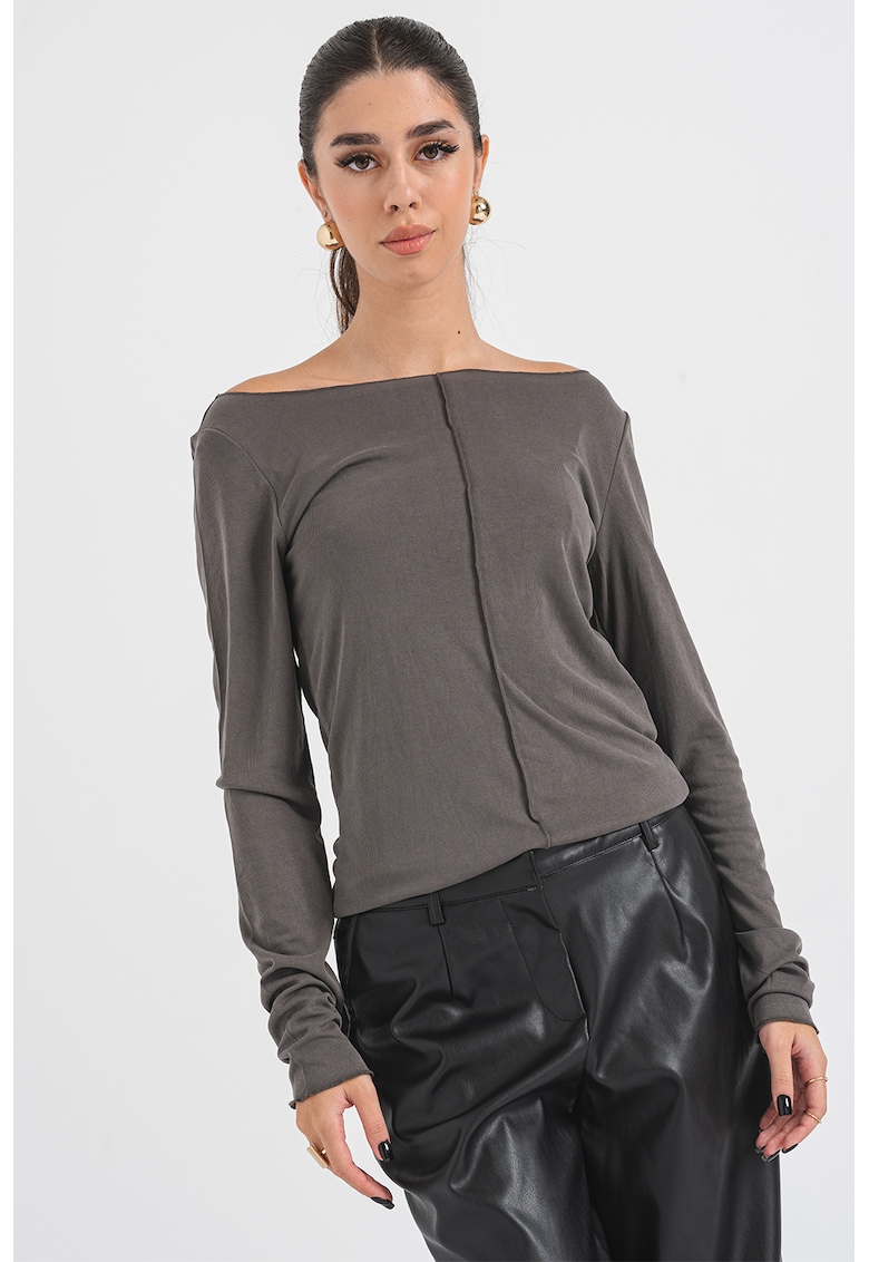Bluza din amestec de modal cu decoleteu barcuta Maggie - Gri