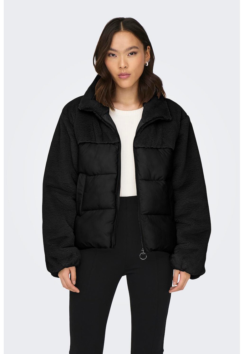 Geaca cu segmente din material fleece - Negru