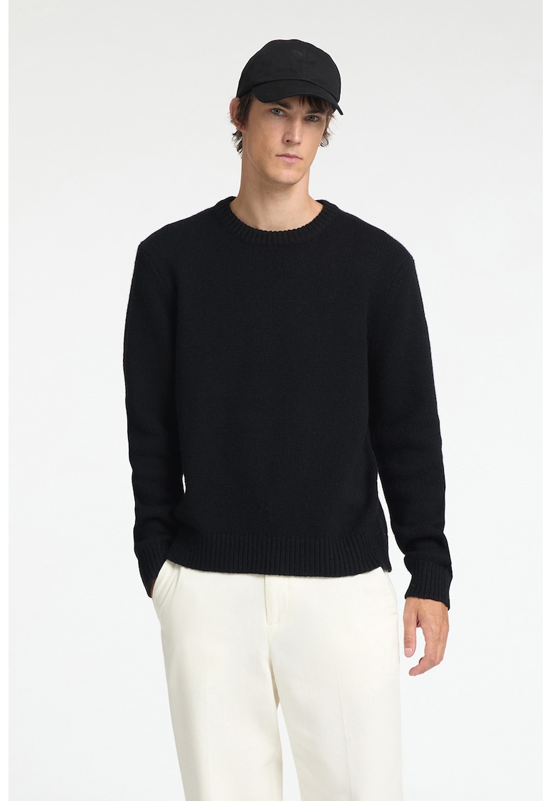 Pulover din amestec de lana cu decolteu la baza gatului Cody