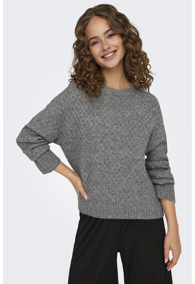 Pulover uni cu decolteu la baza gatului - Gri inchis