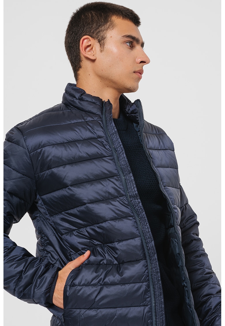 Geaca matlasata cu buzunare multiple - Albastru ultramarin