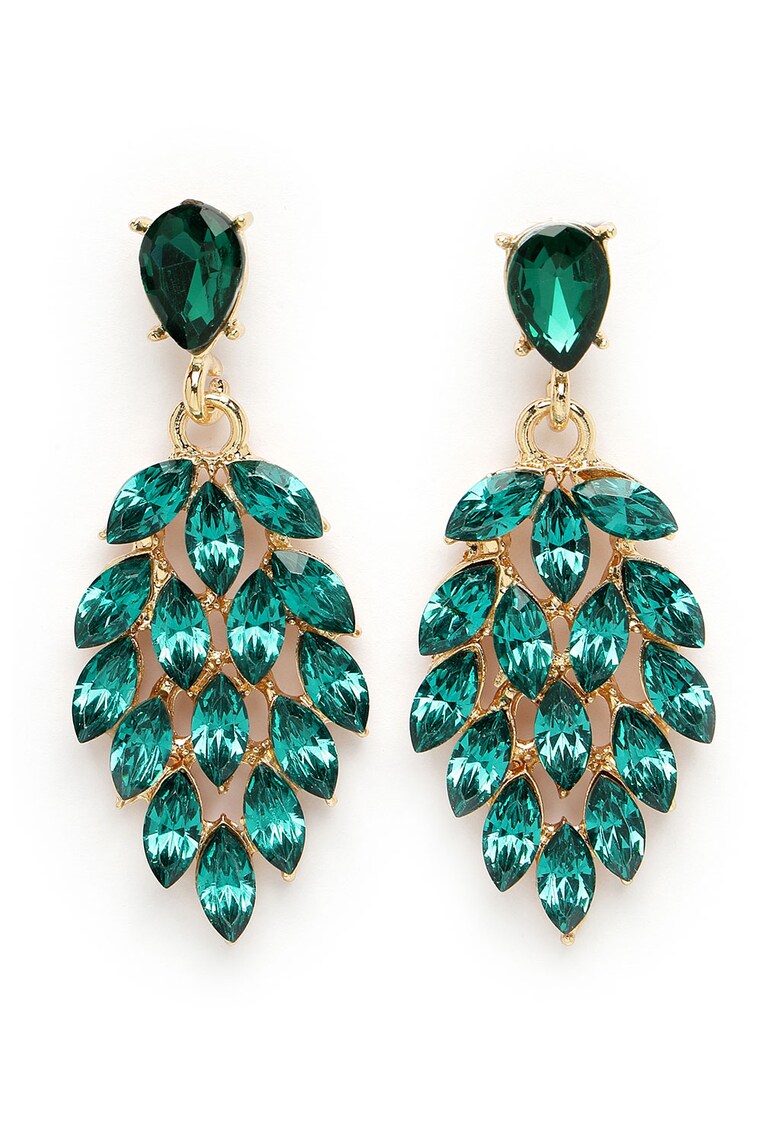 Cercei drop cu cristale - Verde inchis