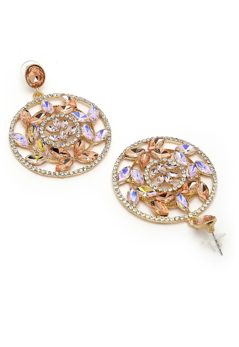 Cercei drop cu cristale - Albastru azur/Auriu rose/Alb murdar