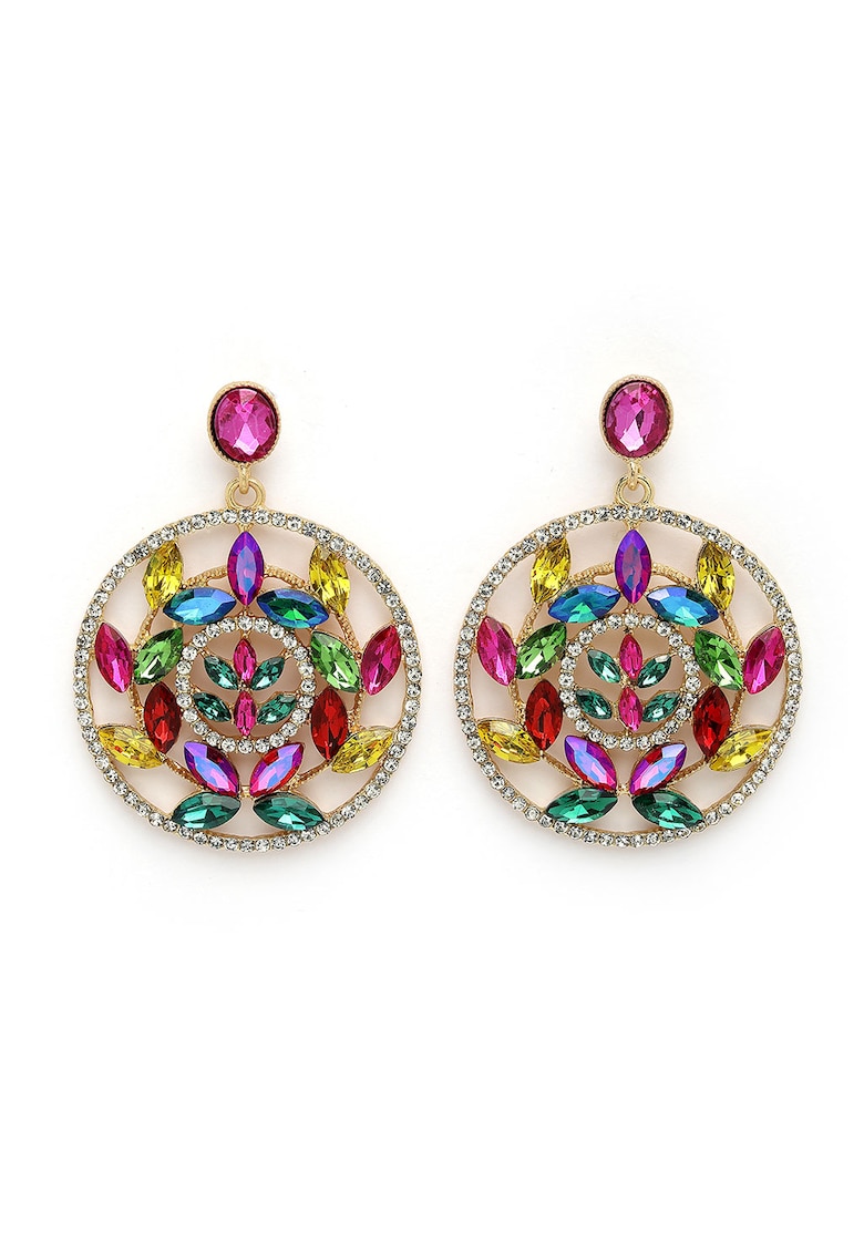 Cercei drop cu cristale - Rosu/Verde/Roz