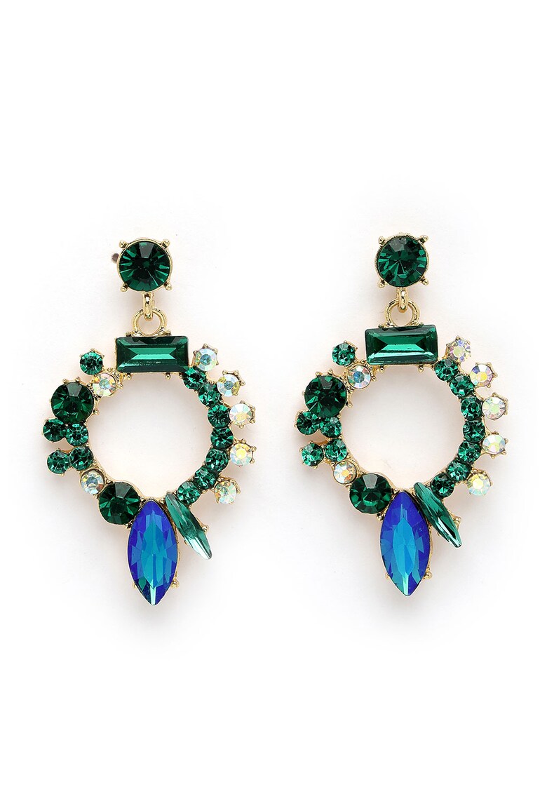 Cercei drop cu cristale - Verde inchis/Albastru