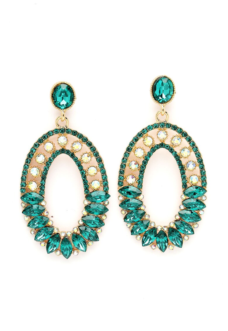 Cercei drop cu cristale - Verde/Auriu