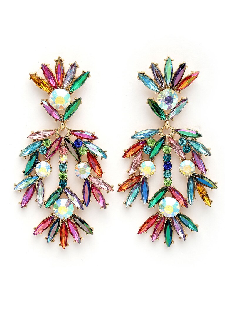 Cercei drop cu cristale - Verde/Galben/Albastru