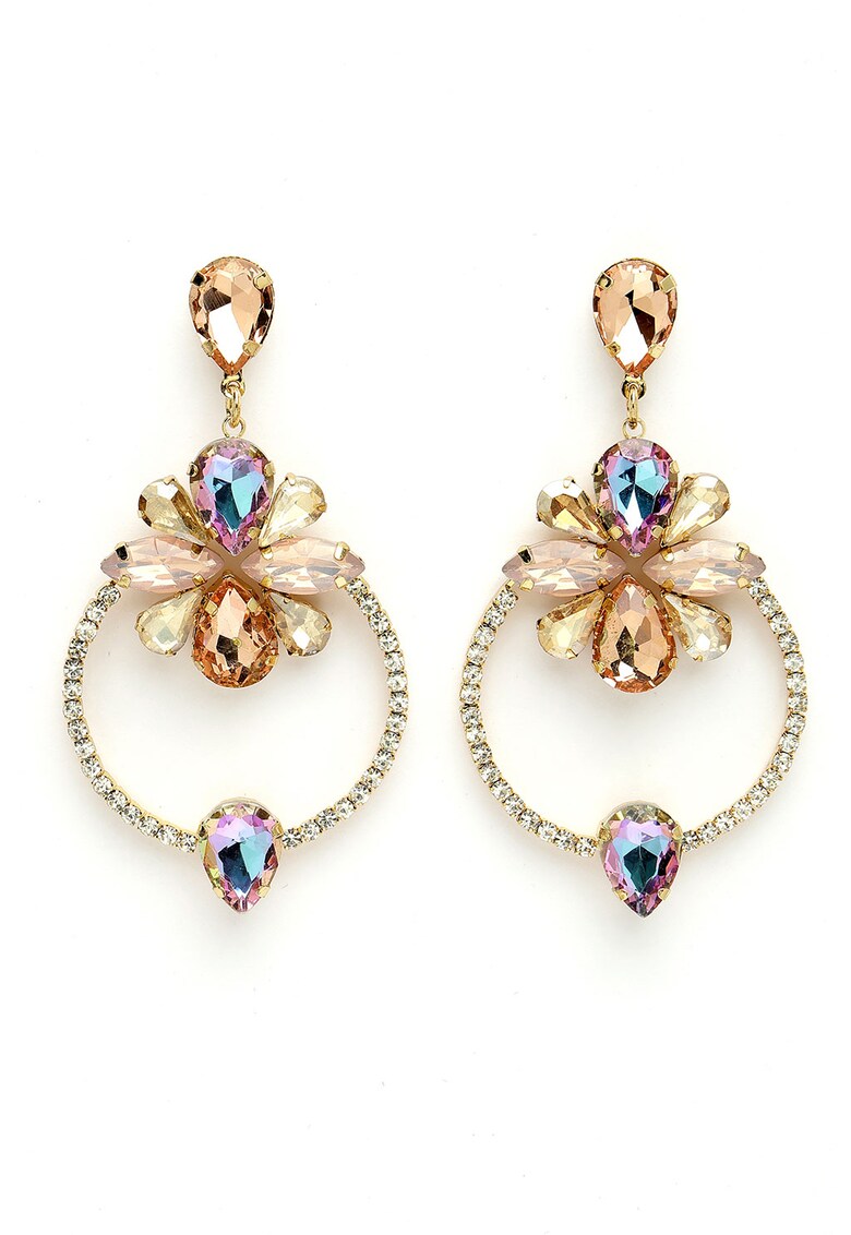 Cercei drop rotunzi - Auriu/Auriu rose/Albastru