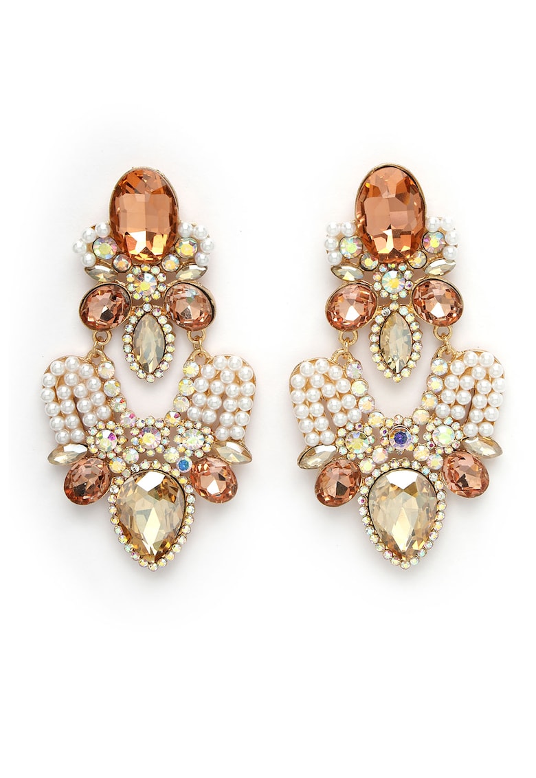 Cercei drop decorati cu cristale - Alb/Auriu/Portocaliu persan