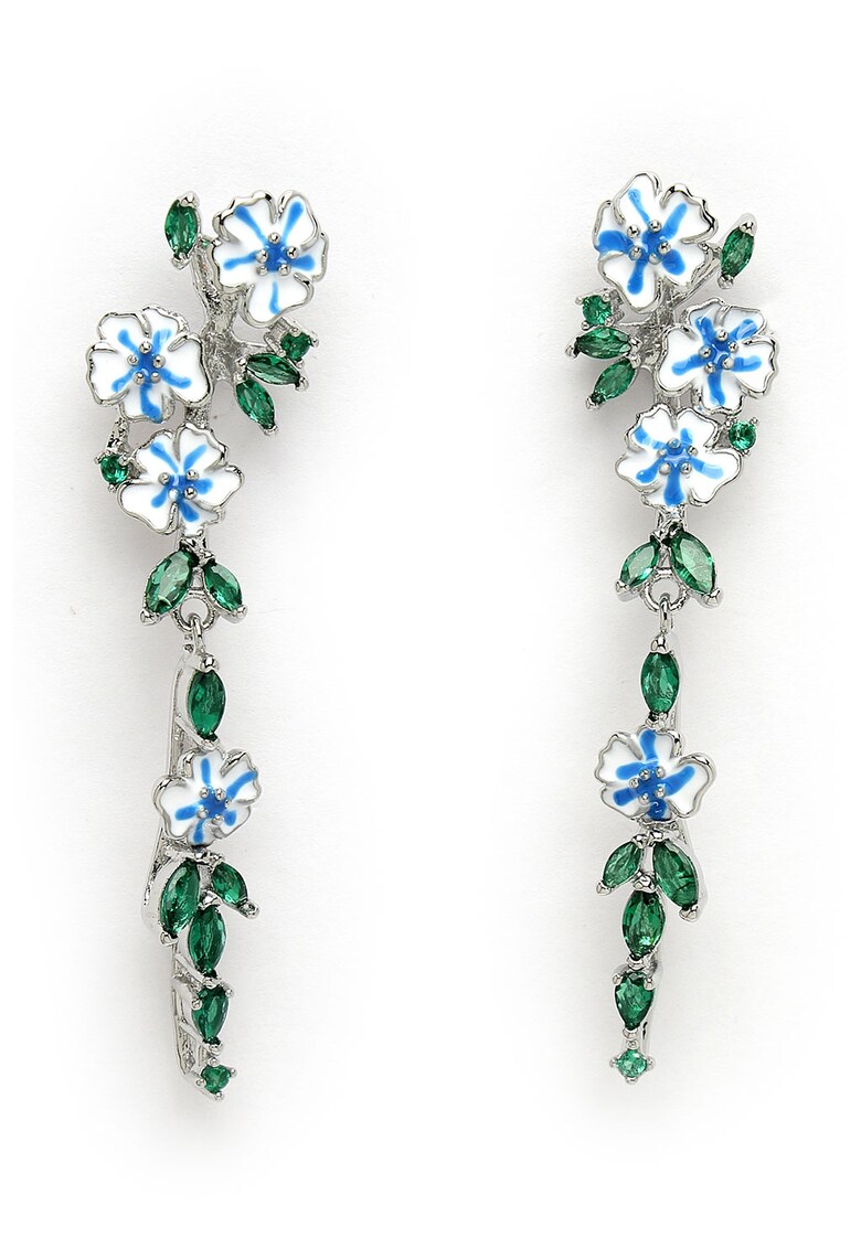 Cercei drop cu detalii florale - Verde/Albastru royal/Alb optic
