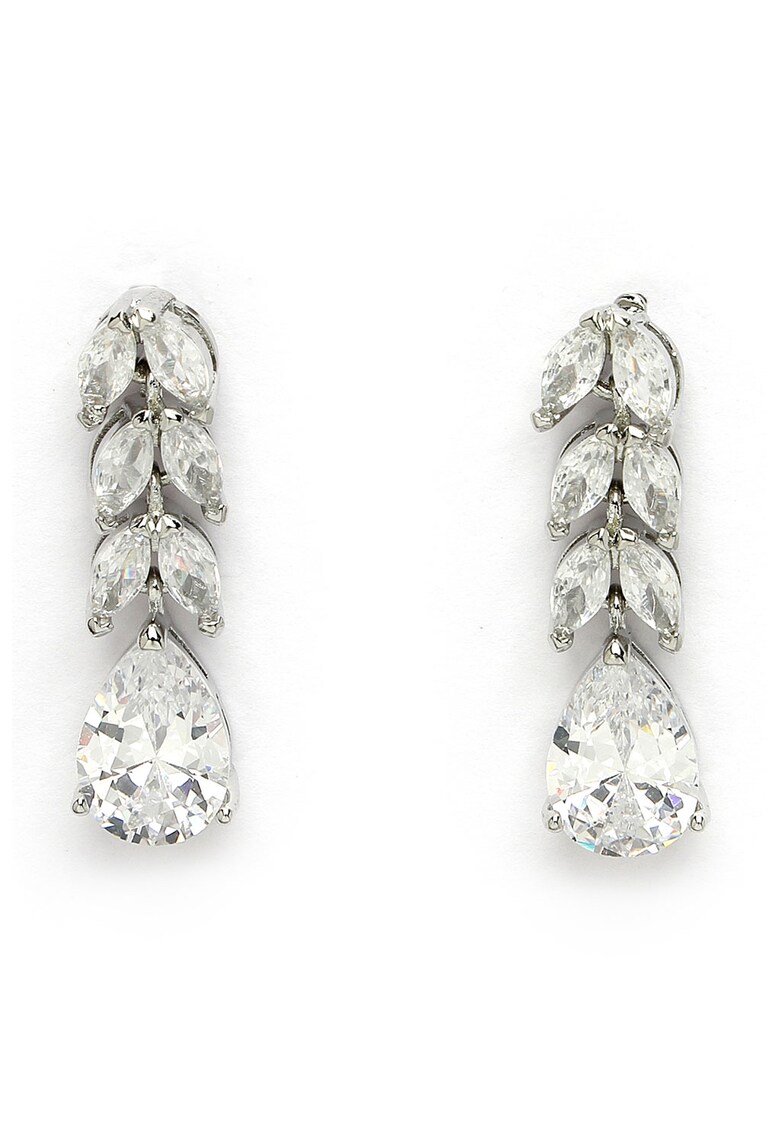 Cercei drop decorati cu cristale - Argintiu