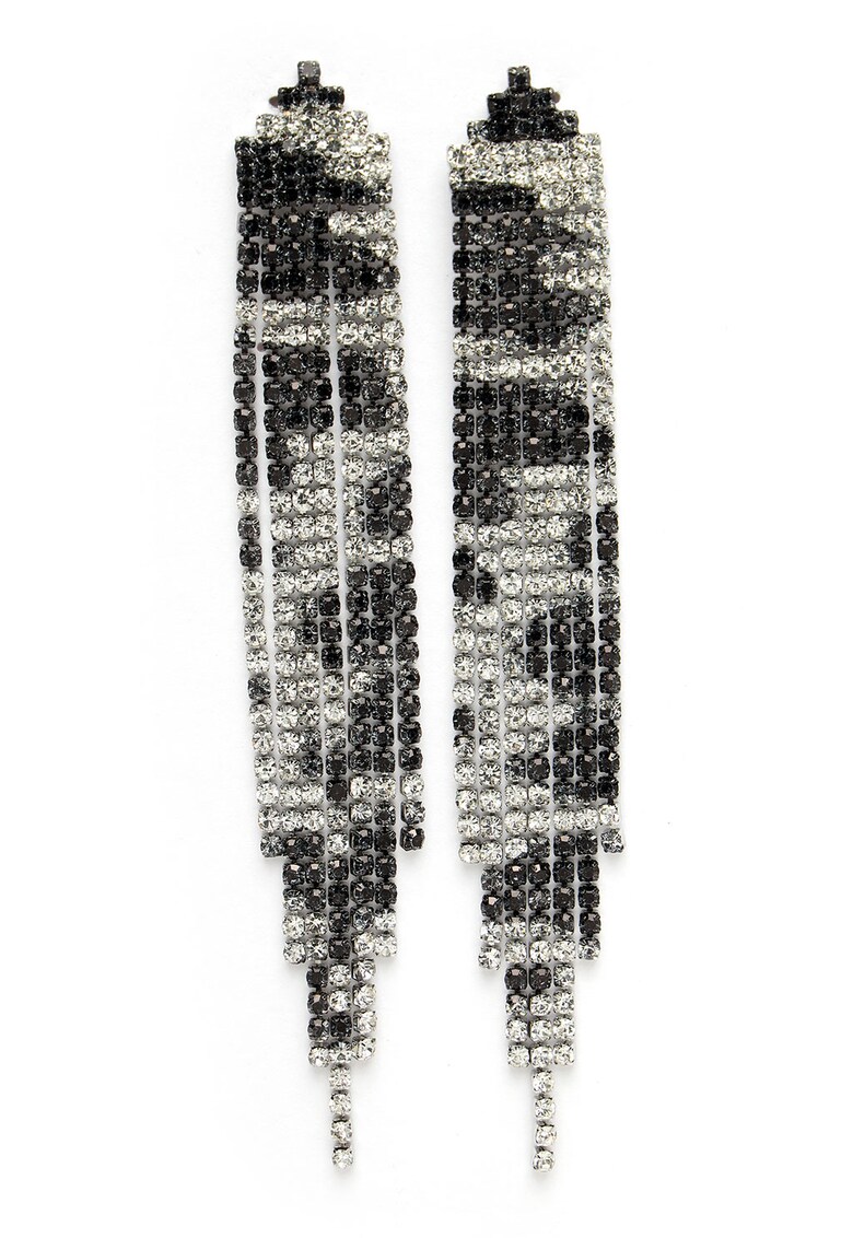 Cercei drop decorati cu cristale - Negru/Alb murdar/Argintiu