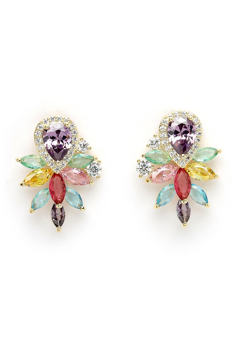 Cercei drop cu cristale - Rosu/Violet/Verde deschis