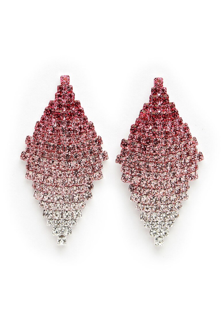 Cercei drop cu tija si cristale - Argintiu - Roz/Argintiu