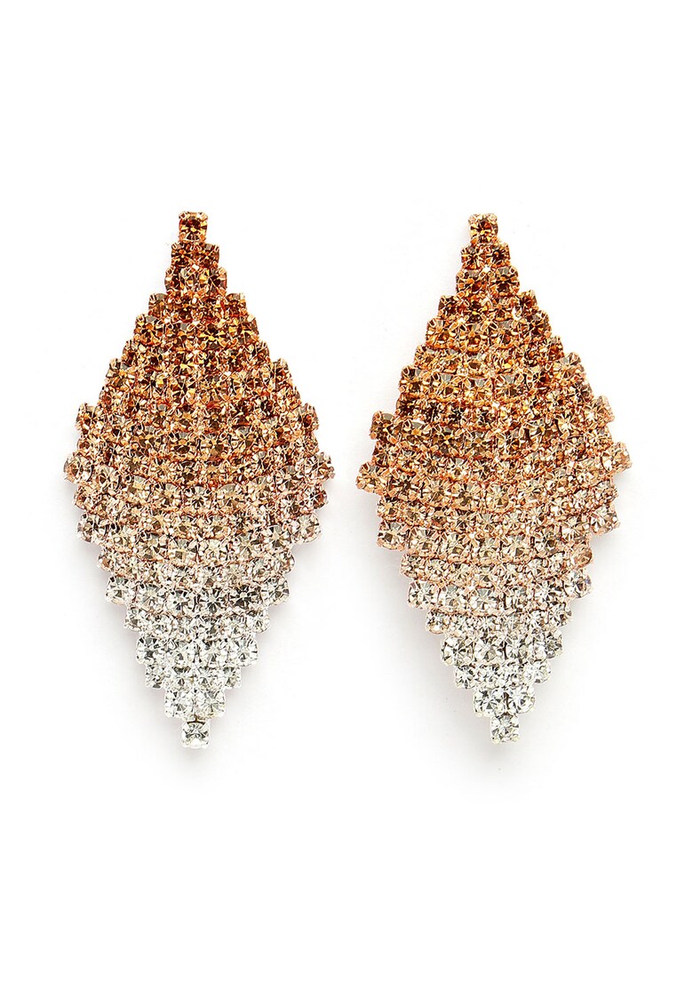 Cercei drop cu tija si cristale - Argintiu - Auriu rose/Argintiu