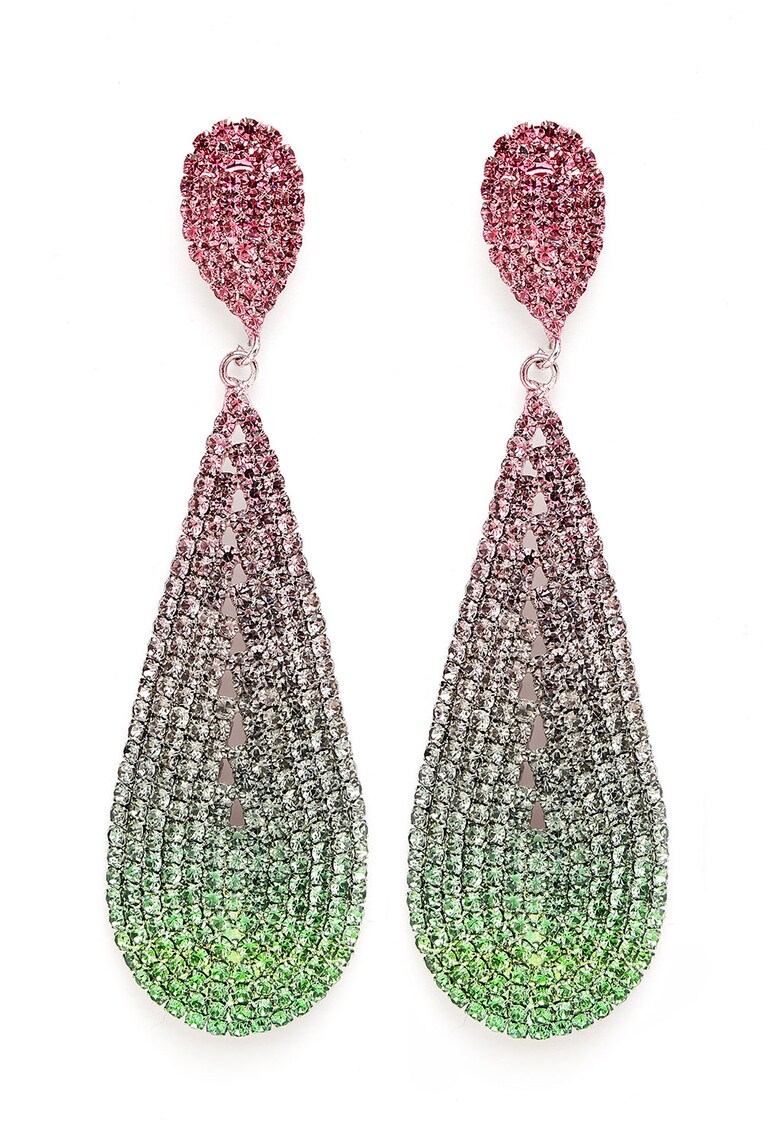 Cercei drop cu cristale - Roz aprins/Verde deschis