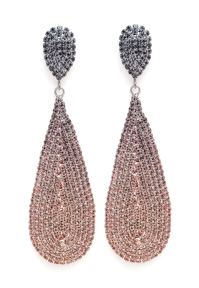 Cercei drop cu cristale - Roz somon/Argintiu inchis