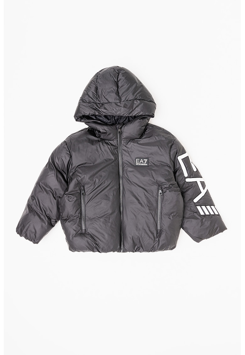 Geaca cu vatelina - gluga si imprimeu logo - Alb/Negru