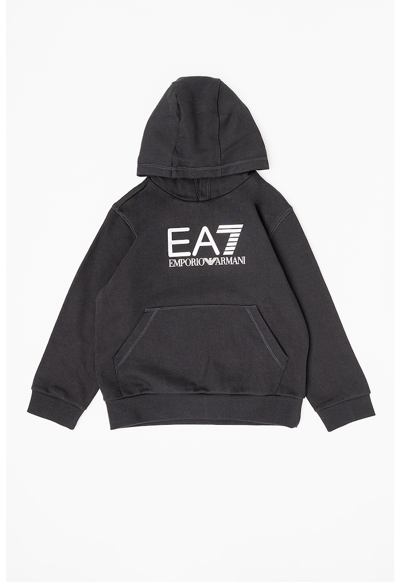 Hanorac din bumbac cu imprimeu logo si buzunar kangaroo