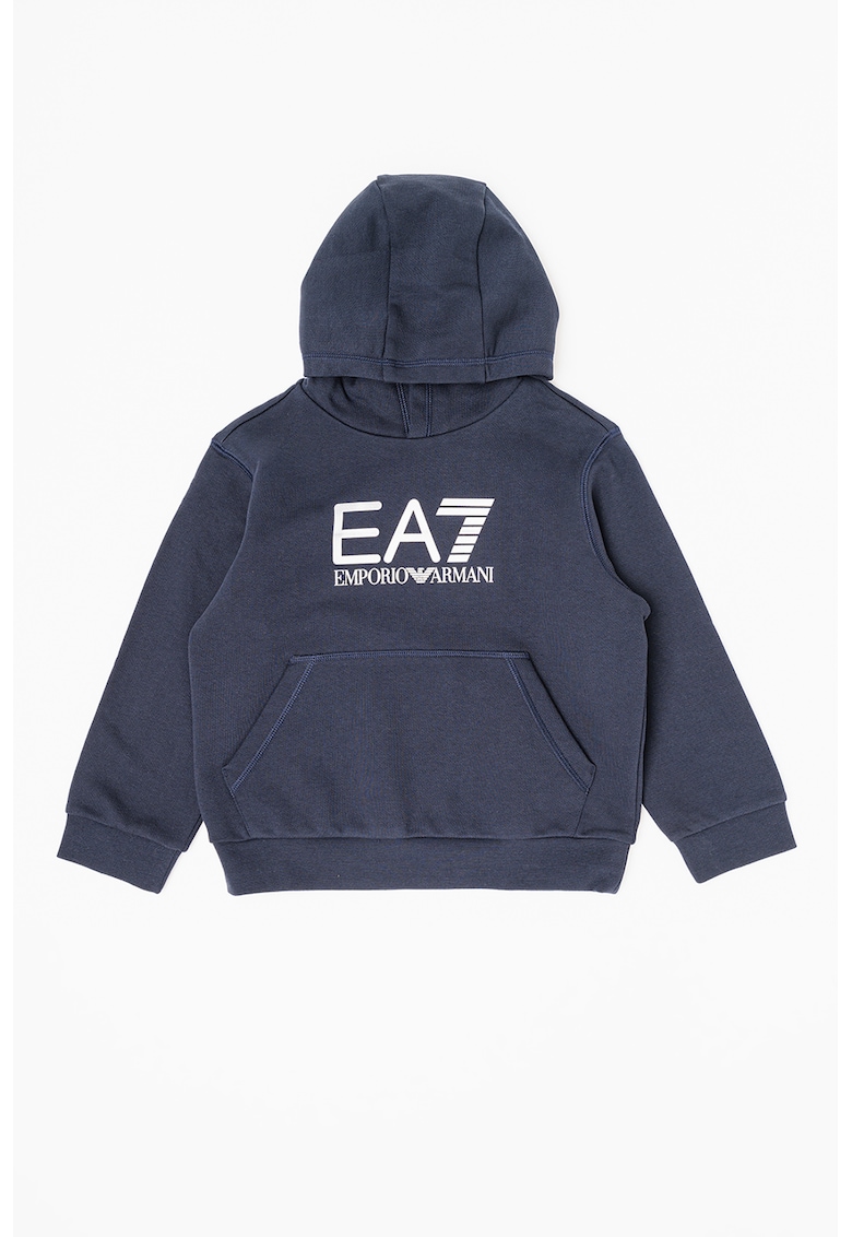 Hanorac din bumbac cu imprimeu logo si buzunar kangaroo