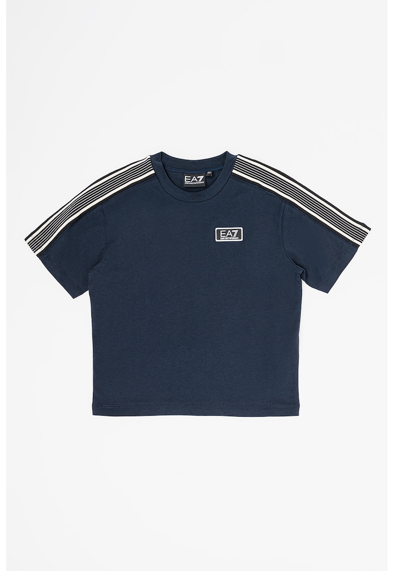 Tricou de bumbac cu decolteu la baza gatului - Albastru inchis