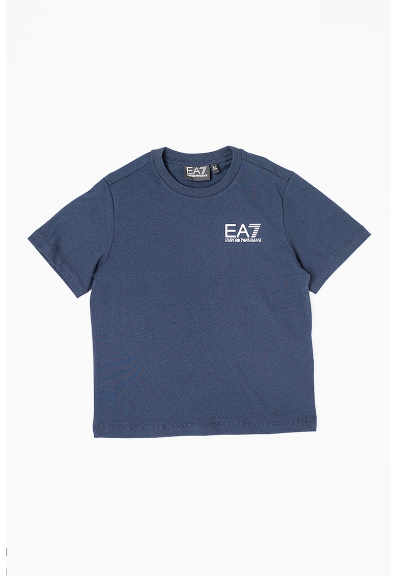 Tricou de bumbac cu decolteu la baza gatului si logo